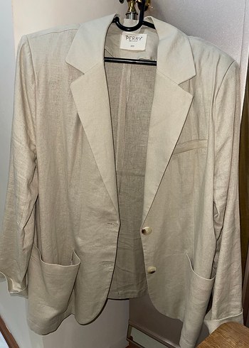 Fred Perry Bej Düğmeli Keten Kadın Blazer Ceket