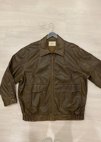 Kahverengi Vintage Oversized Deri Ceket y2k
