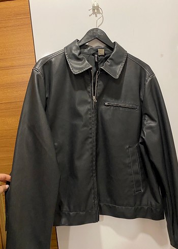 l Beden Koyu Gri Siyah Oversize Normal Boy Deri Ceket Y2K