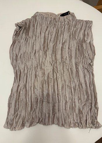 Bej Pilili Keten Kadın Bluz - Görsel 2