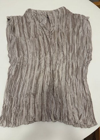 Bej Pilili Keten Kadın Bluz - Görsel 5