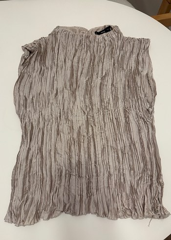 Bej Pilili Keten Kadın Bluz - Görsel 4