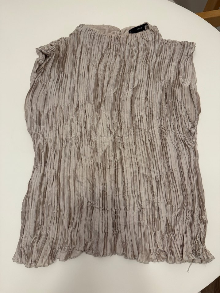 Bej Pilili Keten Kadın Bluz - Görsel 2