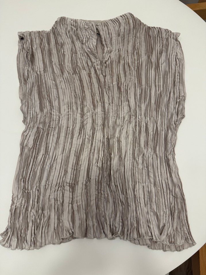 Bej Pilili Keten Kadın Bluz - Görsel 5