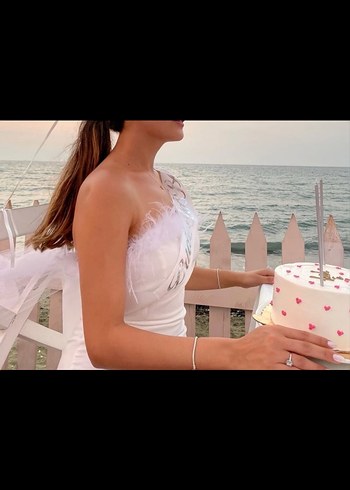 Beyaz Straplez Mini Elbise - Görsel 2