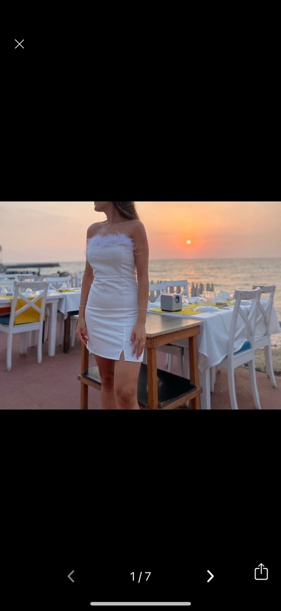 Beyaz Straplez Mini Elbise - Görsel 3