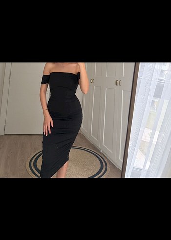 Siyah Straplez Midi Elbise - Görsel 3