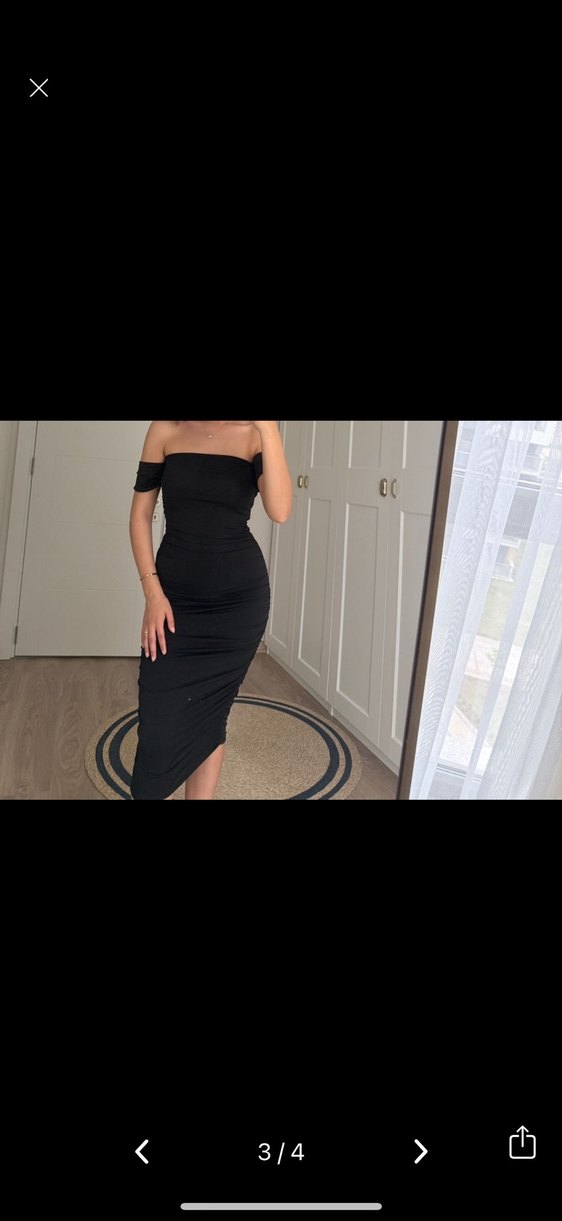 Siyah Straplez Midi Elbise - Görsel 3