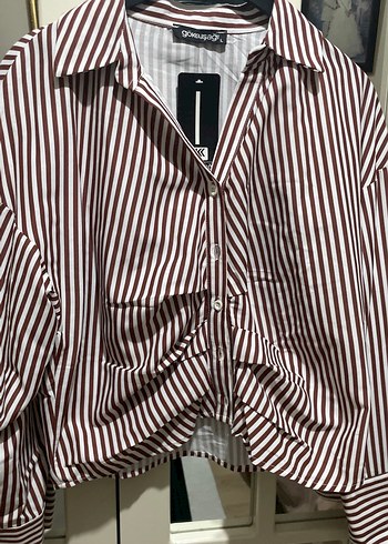 Kahverengi  Çizgili Düğmeli Uzun Kollu Gömlek - Görsel 2