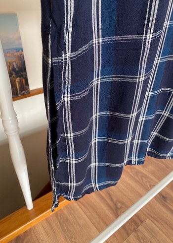 m Beden ZARA Düğmeli Mavi Ekose Kadın Gömlek