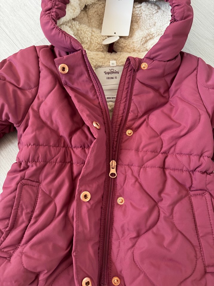 Bordo Kürklü Kız Çocuk Kapüşonlu Mont - Görsel 2