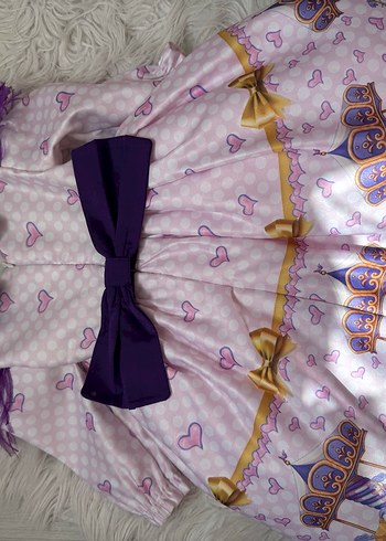 Kız Çocuk Mor Desenli Fırfırlı Elbise - Görsel 3