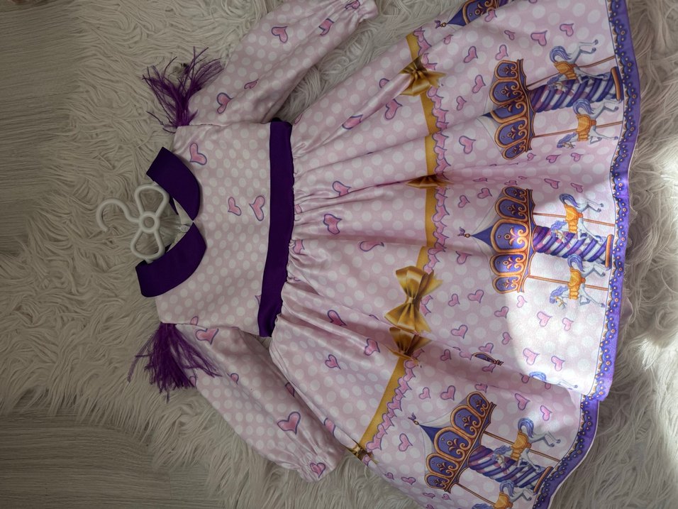 Kız Çocuk Mor Desenli Fırfırlı Elbise - Görsel 2