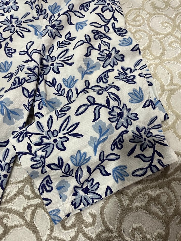 Mavi Nakışlı kız çocuk keten pantolon - Görsel 4