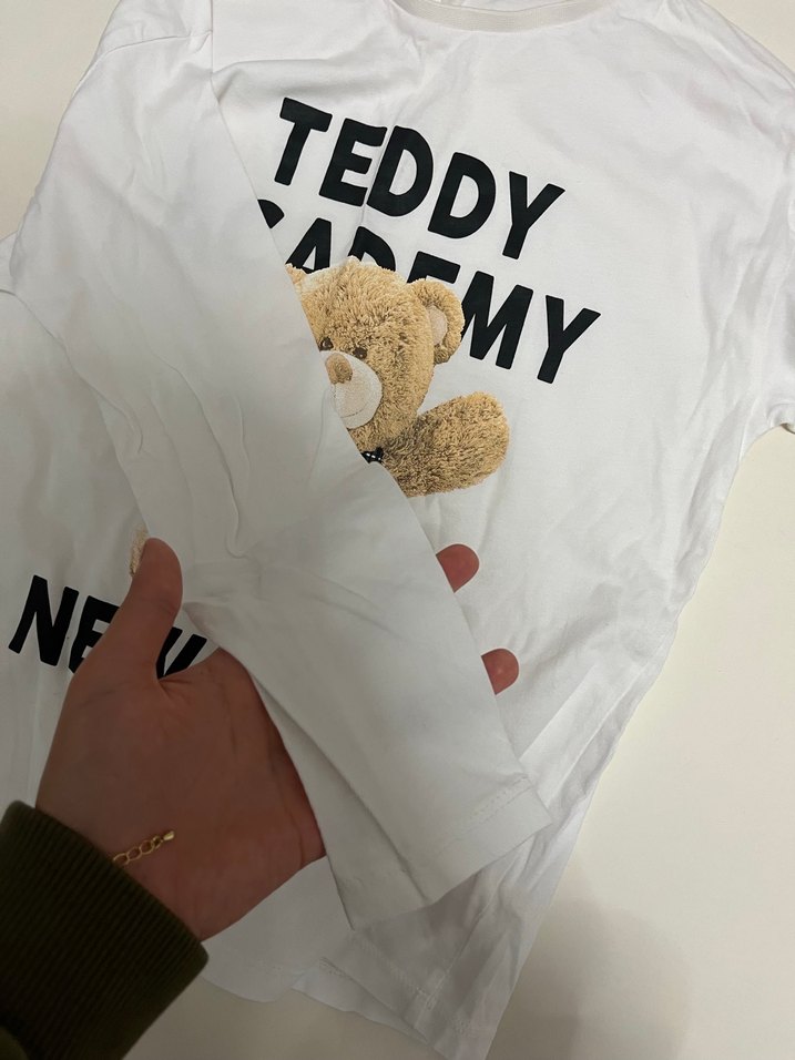 Kız Çocuk Beyaz Uzun Kollu Ayıcık Baskılı Tişört - Görsel 3