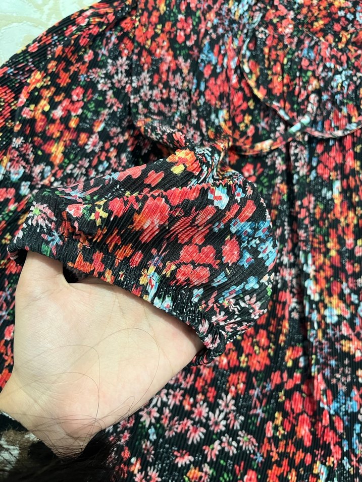 Çiçek Desenli Bohem Mini Elbise - Görsel 5