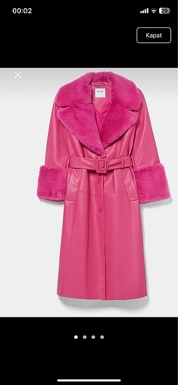 pembe bershka uzun kürklü mont
