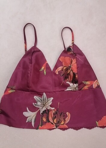 Penti Bordo çiçekli saten pijama takımı