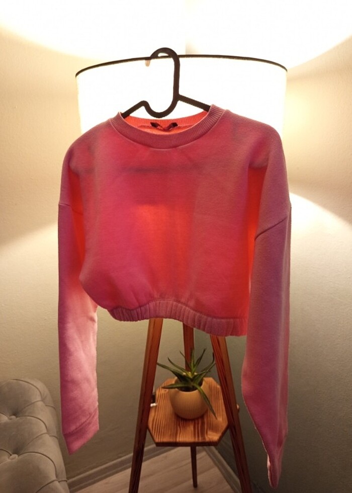 Pembe uzun kollu crop kazakk - Görsel 2