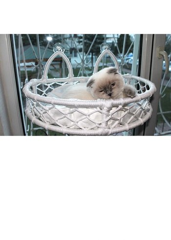 Beyaz Örgü Kedi Sepeti - Görsel 2