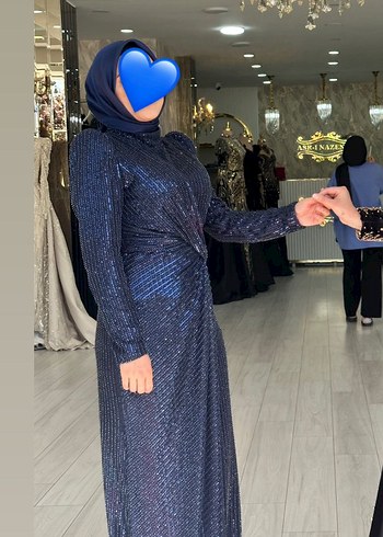 Drapeli Lacivert Yılan Desenli Uzun Elbise