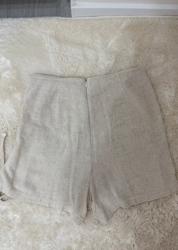 s Beden Bej Keten Mini Şort Etek