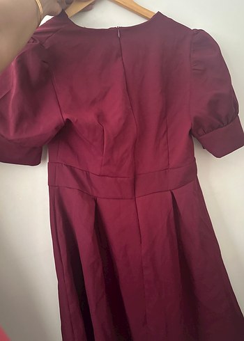 Bordo V Yaka Drapeli Midi Mezuniyet Elbisesi - Görsel 2