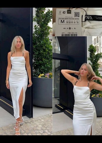 Zara viral Beyaz Straplez Midi Elbise