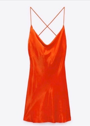 Zara Zara Parlak Turuncu İnce Askılı elbise