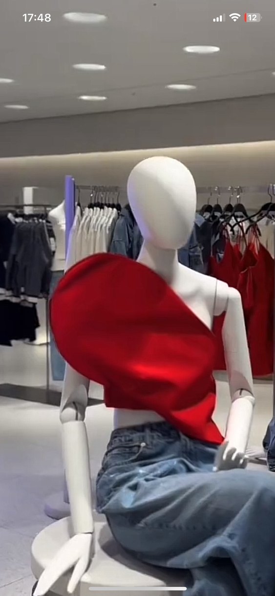 Asimetrik Kalp Kalp Yaka Kırmızı bluz - Görsel 3