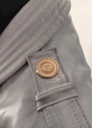 Balmain Kadın Gri Deri Kemerli Biker Ceket