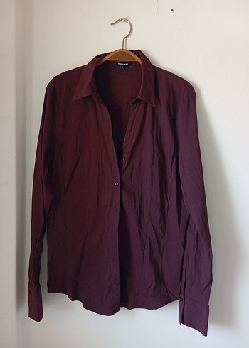 xl Beden Bordo V Yaka Düğmeli Kadın Gömlek