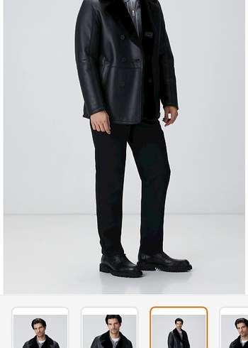 Düğmeli Siyah Deri Erkek Ceket - Görsel 7