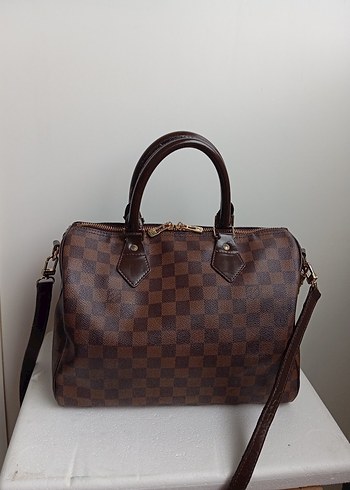 Kahverengi Deri Kareli Kadın Çanta - Görsel 2