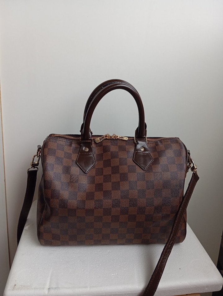 Kahverengi Deri Kareli Kadın Çanta - Görsel 2