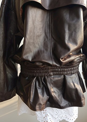 Kemerli Kahverengi Deri Biker Ceket - Görsel 8