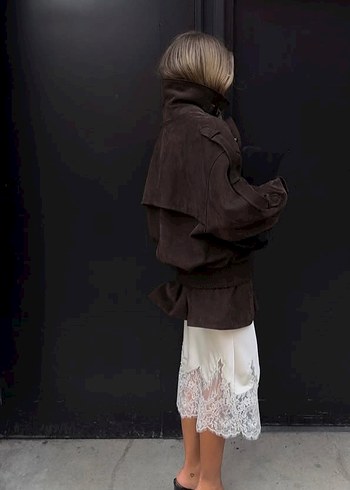 Kemerli Kahverengi Deri Biker Ceket - Görsel 10