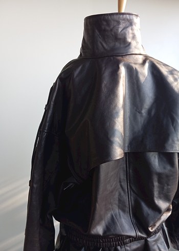 Kemerli Kahverengi Deri Biker Ceket - Görsel 6