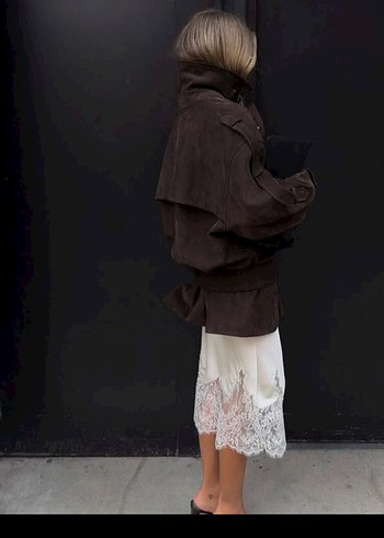 Kahverengi Süet Kemerli Kadın Biker Ceket - Görsel 11