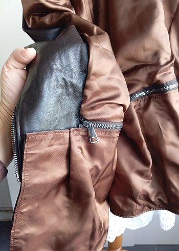 Kahverengi Süet Kemerli Kadın Biker Ceket - Görsel 10