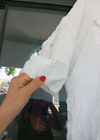 universal Beden beyaz Renk Kadın Beyaz Keten Düğmeli Bohem Gömlek