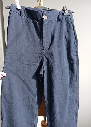 Lacivert Kadın Normal Boy keten wide leg - Görsel 4