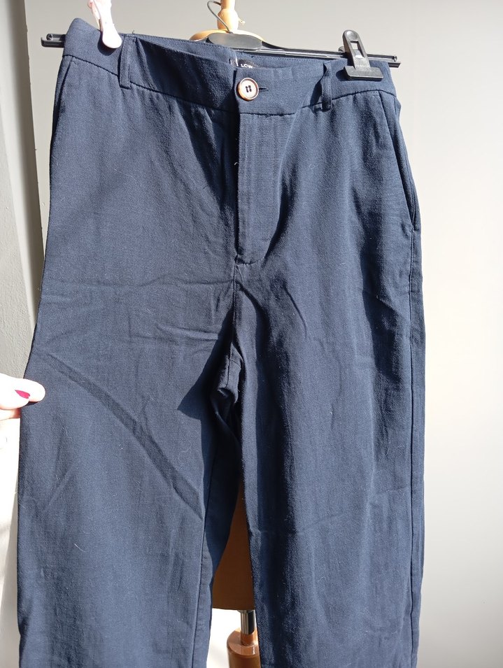 Lacivert Kadın Normal Boy keten wide leg - Görsel 4
