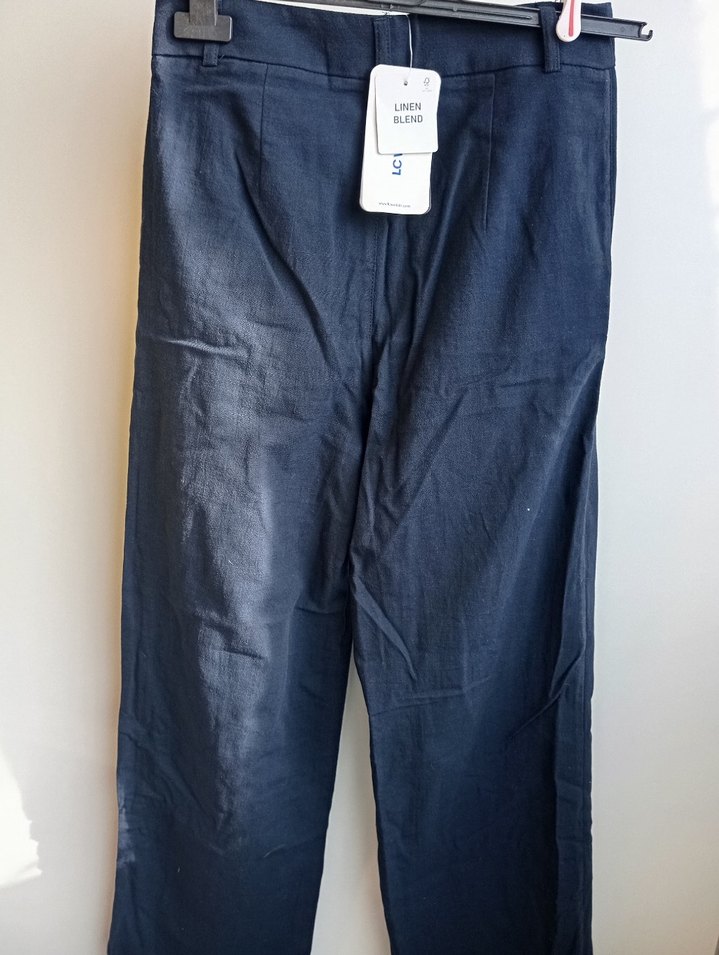 Lacivert Kadın Normal Boy keten wide leg - Görsel 2