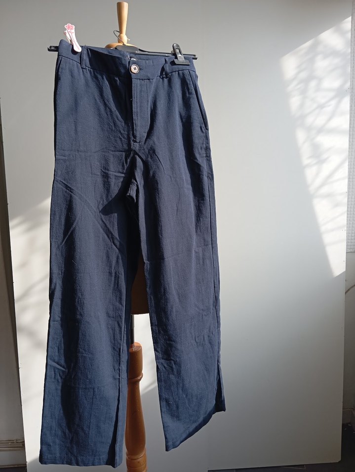Lacivert Kadın Normal Boy keten wide leg - Görsel 5