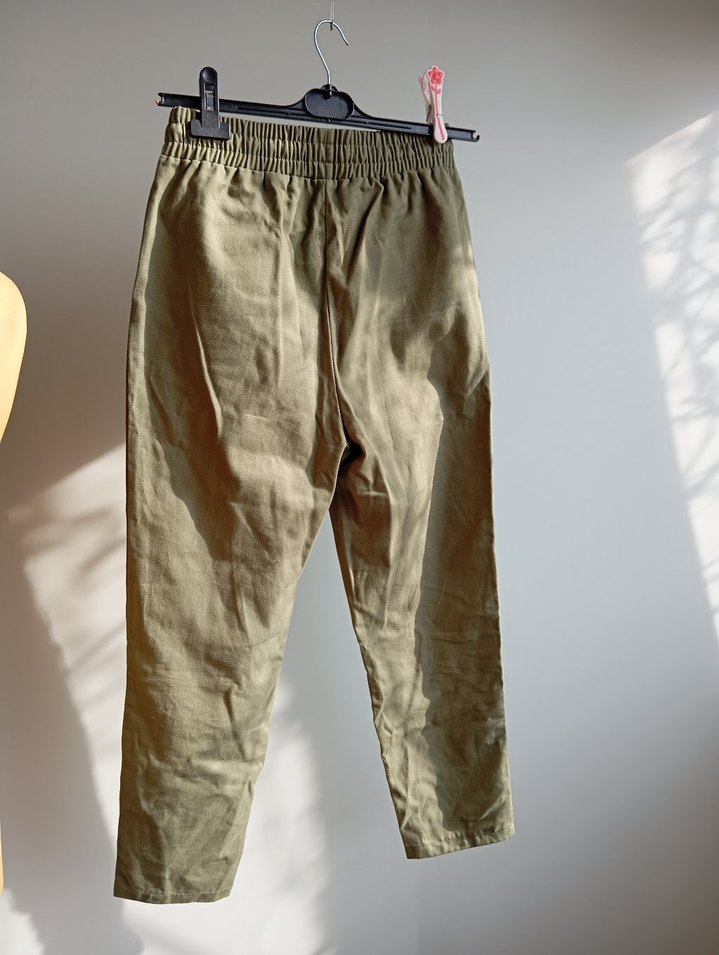 Kadın Bej Keten Bol Kesim Kemerli Pantolon - Görsel 2