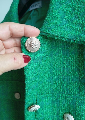 Yeşil Düğmeli Midi Kadın Triko Ceket - Görsel 5