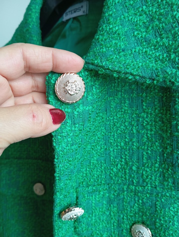 Yeşil Düğmeli Midi Kadın Triko Ceket - Görsel 5