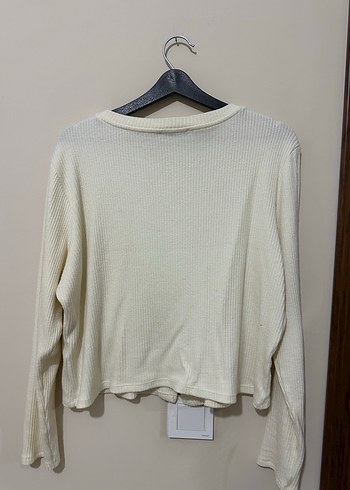 Düğmeli Beyaz Kadın Hırka - Görsel 4