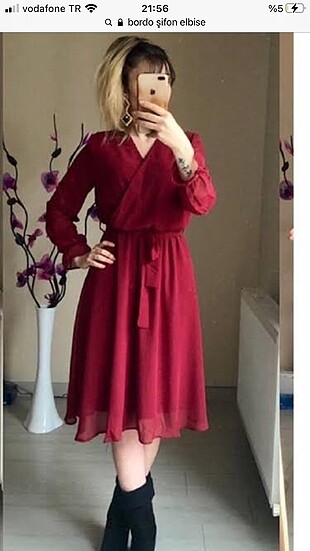 Bordo şifon dizde çok çık hiç giyilmedi elbise